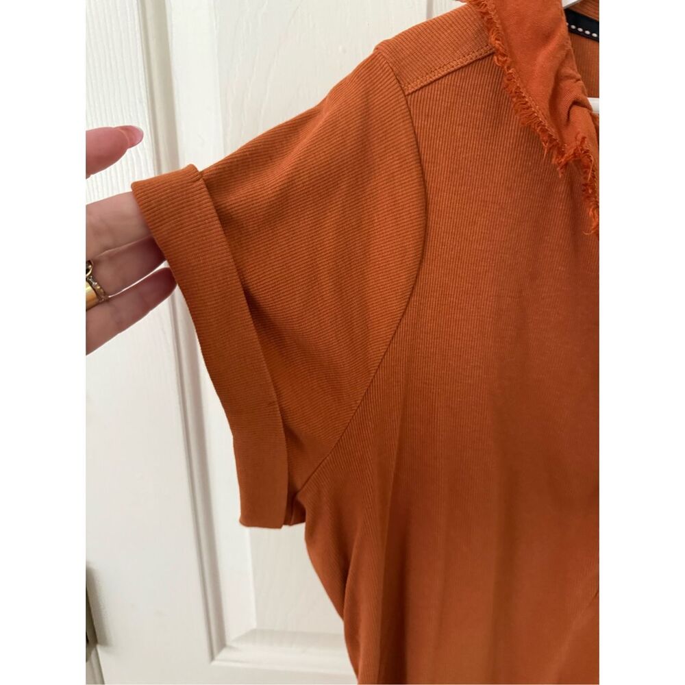 Anthropologie Pilcro Rust Ruffle Button Down Top … - image 3